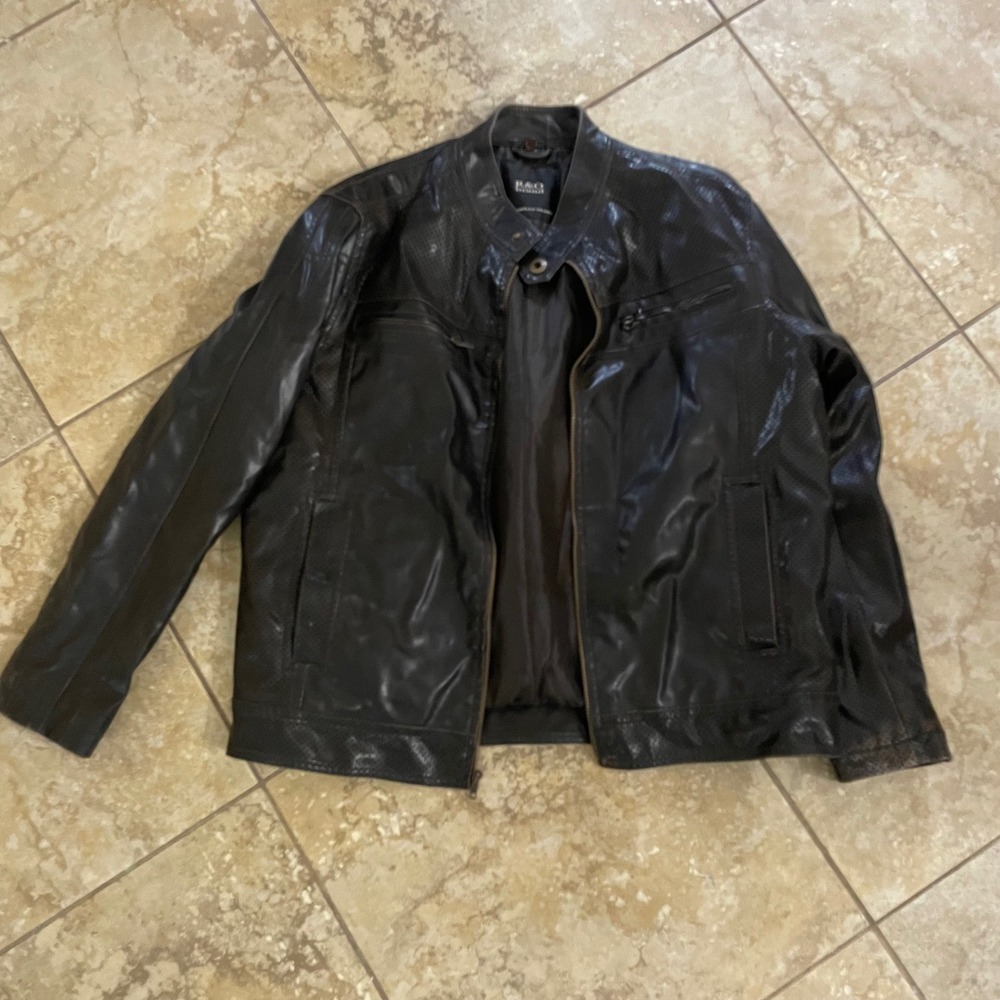 R&O Brand by Reilly Olmes Mens Black Faux Leather Perforated Moto Jacket Large